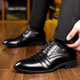 PLUS SIZE Mens Fashion-Forward Dress Shoes - Stylish Solid PU Leather, Durable Lace-up Design for Comfortable All-Day Wear, Perfect for Business & Office - Premium Synthetic Leather Upper