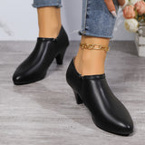 Women's Pointed Toe Pumps, All-Match Black Side Zipper Low Top Ankle Boots, Fashion Office Work Shoes