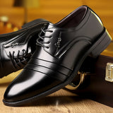 PLUS SIZE Mens Fashion-Forward Dress Shoes - Stylish Solid PU Leather, Durable Lace-up Design for Comfortable All-Day Wear, Perfect for Business & Office - Premium Synthetic Leather Upper