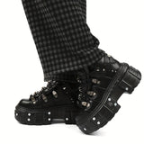 Xajzpa [Punk Shoes] Metallic Punk Shoes | Women Casual Platform, Men's Combat Sneakers, Metal Decor Rock Motorcycle Flats, Cross Tied Sneakers For Girls