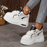 Xajzpa Women'S Trendy Platform Sneakers, Heightening Lace Up Low Top Skate Shoes, Stylish Air Cushion Wedge Trainers