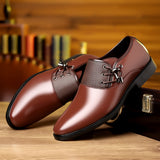 Mens Fashionable Pointed Toe Dress Shoes - Elastic Lace-Up with Buckle Closure - Solid Color Formal Wear - Durable for Outdoor Business Events