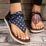 Xajzpa [Vintage Gladiator Sandals] Vintage Style Gladiator Sandals - Striped Independence Day Flat Heel with Zip Closure, Split Toe Design, EVA Sole, Faux Cover Insole & Lining