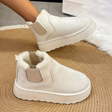 Women's Solid Color Fluffy Boots, Slip On Fleece Lining Platform Soft Sole Boots, Winter Plush Non-slip Warm Boots