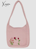 Ethnic Floral Embroidery Knitted Shopper Bag Bags