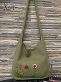 Ethnic Floral Embroidery Knitted Shopper Bag Green / One Size Bags