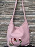 Ethnic Floral Embroidery Knitted Shopper Bag Pink / One Size Bags