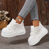 Xajzpa Women'S Trendy Platform Sneakers, Heightening Lace Up Low Top Skate Shoes, Stylish Air Cushion Wedge Trainers