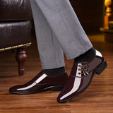 Mens Fashionable Pointed Toe Dress Shoes - Elastic Lace-Up with Buckle Closure - Solid Color Formal Wear - Durable for Outdoor Business Events