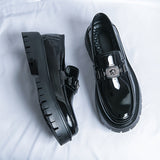 Xajzpa Men'S Black Soft Patent Platform Chunky Heel Loafers Fashion Tassel Business Casual Formal Work Shoes Non-Slip Lug Sole Slip-On Penny Loafers