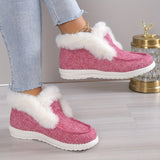 Women's Solid Color Shoes, Slip On Round Toe High-top Velvet Warm Fluffy Soft Sheos, Outdoor Comfy Fuzzy Shoes