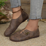 Women's soft sole round toe buckle decoration solid color casual single shoes