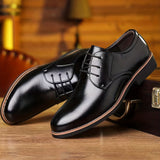 Men's Round Toe Lace-Up Derby Shoes, Wear-resistant Non-Slip Formal Shoes For Wedding Party Business, Middle Aged Men's Footwear