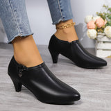 Women's Pointed Toe Pumps, All-Match Black Side Zipper Low Top Ankle Boots, Fashion Office Work Shoes