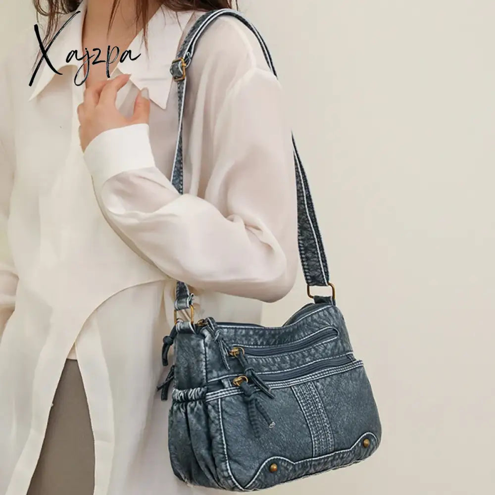Famous Luxury Brand Shoulder Bags Multiple Pockets Soft Pu Leather Crossbody For Women Vintage