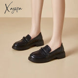 Fashion Small Leather Shoes Women’s Autumn New Simple Wind Heel Block Loafers Round Toe