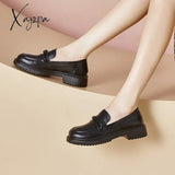 Fashion Small Leather Shoes Women’s Autumn New Simple Wind Heel Block Loafers Round Toe