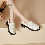 Fashion Small Leather Shoes Women’s Autumn New Simple Wind Heel Block Loafers Round Toe