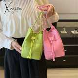 Fashion Weave Small Soft Pu Leather Bucket Bags For Women 2024 Designer Shoulder Crossbody Bag