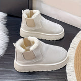 Women's Platform Snow Boots, Solid Color Plush Lined Slip On Ankle Boots, Winter Warm Short Boots