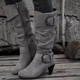 Women's Solid Color Boots, Side Zipper Round Toe Chunky Heel Mid Calf Non-slip Outdoor Boots, Versatile Casual Shoes