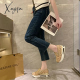 Female Wedge Shoes Sequin Mesh Breathable Women White Gold Platform Sneakers Height Increasing