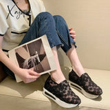 Female Wedge Shoes Sequin Mesh Breathable Women White Gold Platform Sneakers Height Increasing