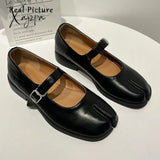 Flats Spilt Toe Shoes Black Leather Loafer Brown Size 40 Fashion Buckle Mary Janes Flat Ninja Shoe