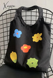 Flower Print Canvas Bag Black / One Size Bags