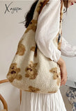 Fuzzy Teddy Bear Reversible Shoulder Bag Bags