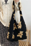 Fuzzy Teddy Bear Reversible Shoulder Bag Bags