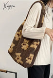 Fuzzy Teddy Bear Reversible Shoulder Bag Bags