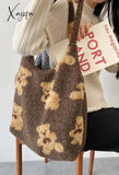 Fuzzy Teddy Bear Reversible Shoulder Bag Bags