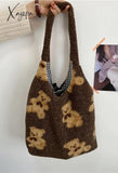 Fuzzy Teddy Bear Reversible Shoulder Bag Brown / One Size Bags