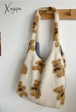 Fuzzy Teddy Bear Reversible Shoulder Bag White / One Size Bags