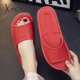 Genuine Leather Slippers Homes In Indoor Slipper Summer Open Toe Sandals Men Women Elderly Casual