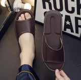 Genuine Leather Slippers Homes In Indoor Slipper Summer Open Toe Sandals Men Women Elderly Casual