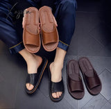 Genuine Leather Slippers Homes In Indoor Slipper Summer Open Toe Sandals Men Women Elderly Casual