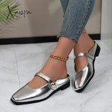 Half-Slipper Ladies Wear The New French Silver Buckle Retro Fairy Casual Flats Muller Shoes For