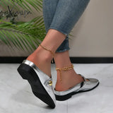 Half-Slipper Ladies Wear The New French Silver Buckle Retro Fairy Casual Flats Muller Shoes For