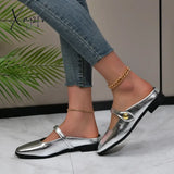 Half-Slipper Ladies Wear The New French Silver Buckle Retro Fairy Casual Flats Muller Shoes For