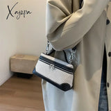 High Quality Canvas Women’s Box Shoulder Bag On Sale 2024 New Zipper Patchwork Sewing Thread