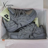 High Street Mens Sports Shoes Grey Fashion American Retro Style Platform Casual Sneakers Women