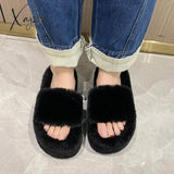 Home Furry Fur Slides Plush Slippers Fluffy Flip Flops Luxury Slip On Platform Women Fashion Shoe