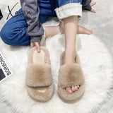 Home Furry Fur Slides Plush Slippers Fluffy Flip Flops Luxury Slip On Platform Women Fashion Shoe