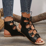 Ladies Flat Sandals Hollowed Out Roman Women’s Summer Retro Martin Boots Lace Open-Toed Shoes