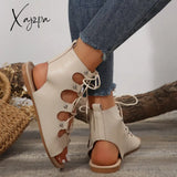 Ladies Flat Sandals Hollowed Out Roman Women’s Summer Retro Martin Boots Lace Open-Toed Shoes