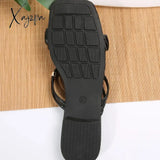 Ladies Flat Slippers Wear Fashion New Summer Black Two Wearing A Word Out Soft-Soled Sandals