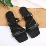 Ladies Flat Slippers Wear Fashion New Summer Black Two Wearing A Word Out Soft-Soled Sandals