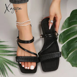 Ladies Flat Slippers Wear Fashion New Summer Black Two Wearing A Word Out Soft-Soled Sandals